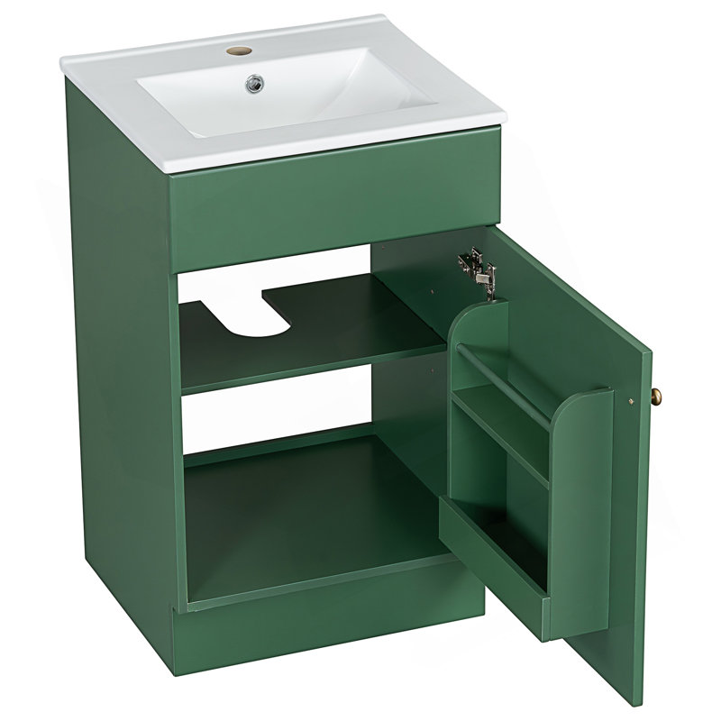 Meuble-lavabo de 20 po avec lavabo, meuble-lavabo avec tablette de porte et tablette réglable, Vert, 20"