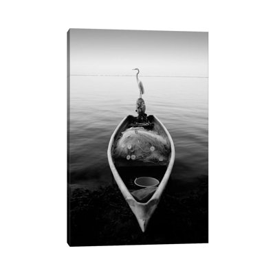 Canoe And A Heron by Moises Levy - Wrapped Canvas Print