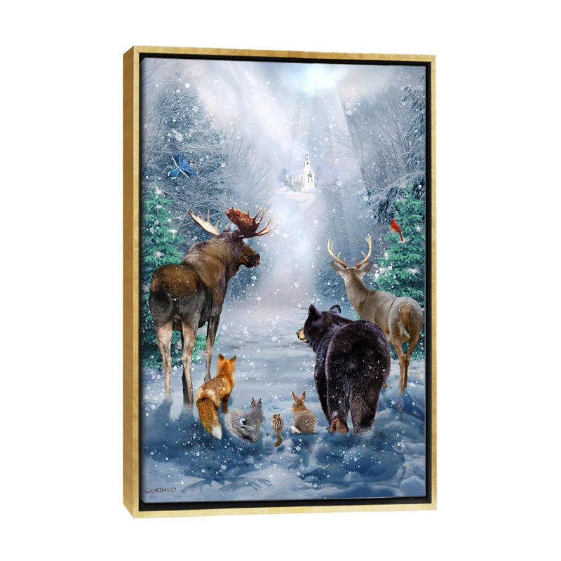 Woodland visiteurs_1PC6, Cadre flottant doré, H 26 po x l 18 po