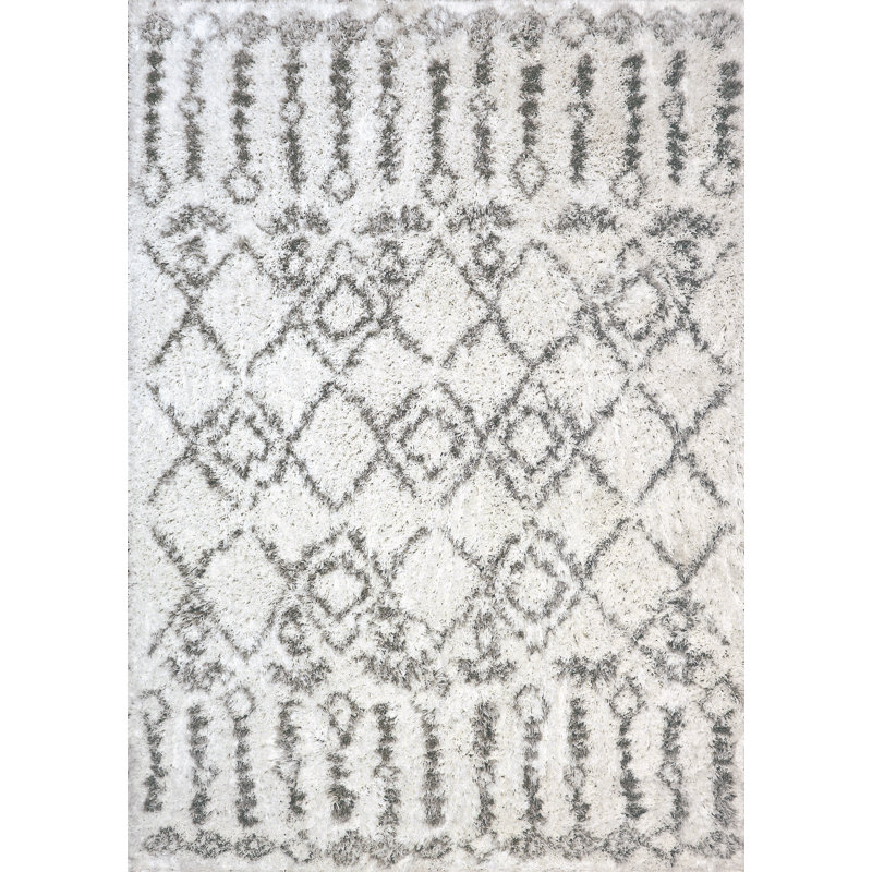 Tryon Ikat White/Silver Area Rug, Rectangle 7'5" x 10'6"