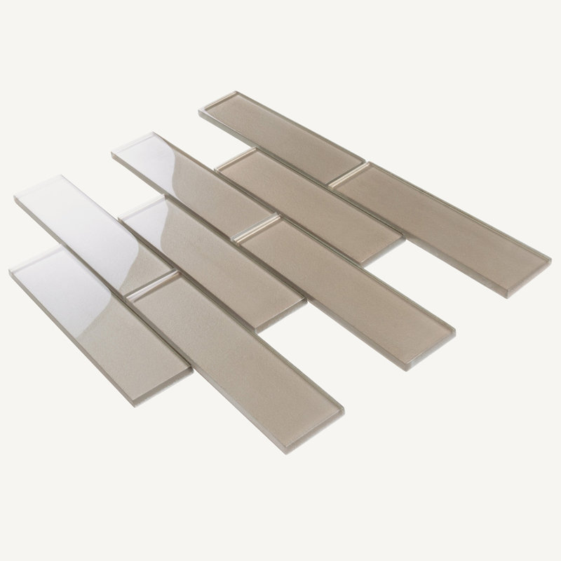 2X8 Subway Glass Mosaic Tile, Ash