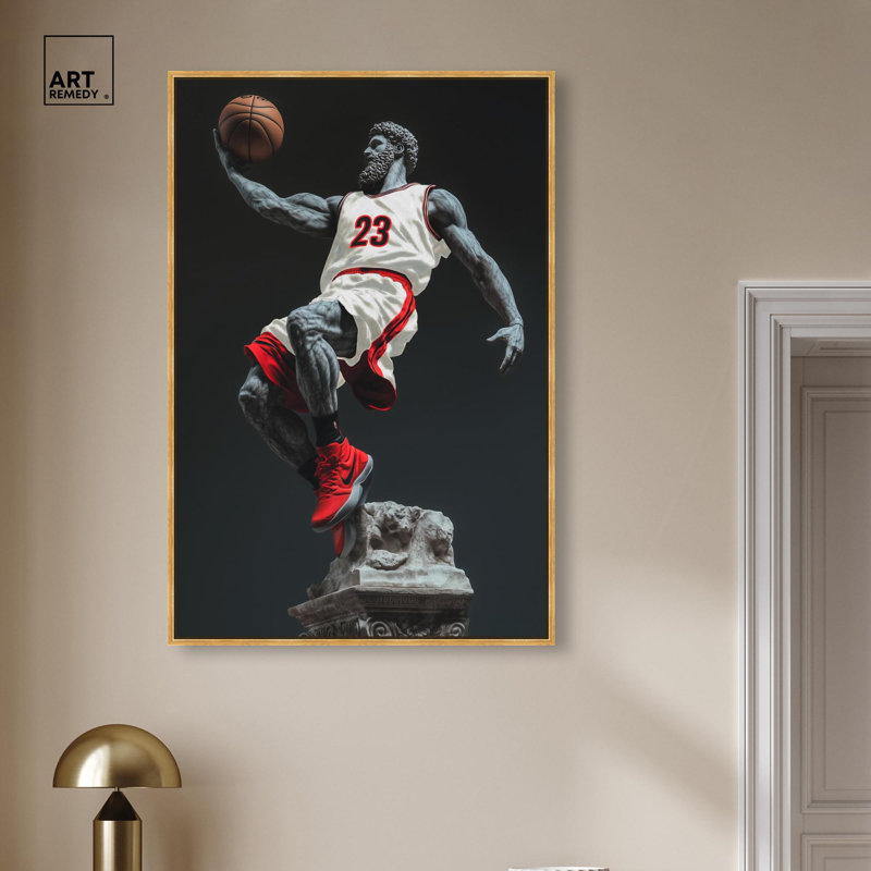 Basketball Sculpture , H 46 po x l 31 po, Cadre flottant doré