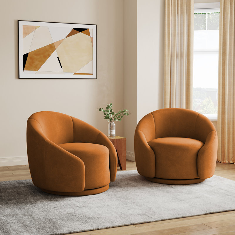 Aunna 89.2Cm Wide Swivel Barrel Chair, Orange Velvet