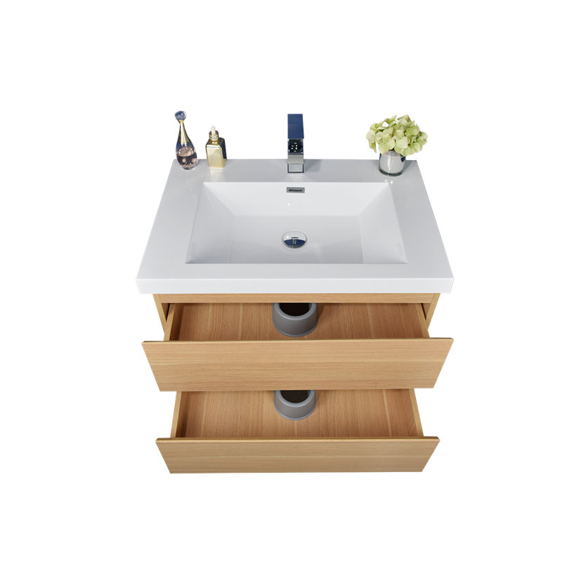 Ensemble de meuble-lavabo simple mural Ninel 30, Chêne blanc