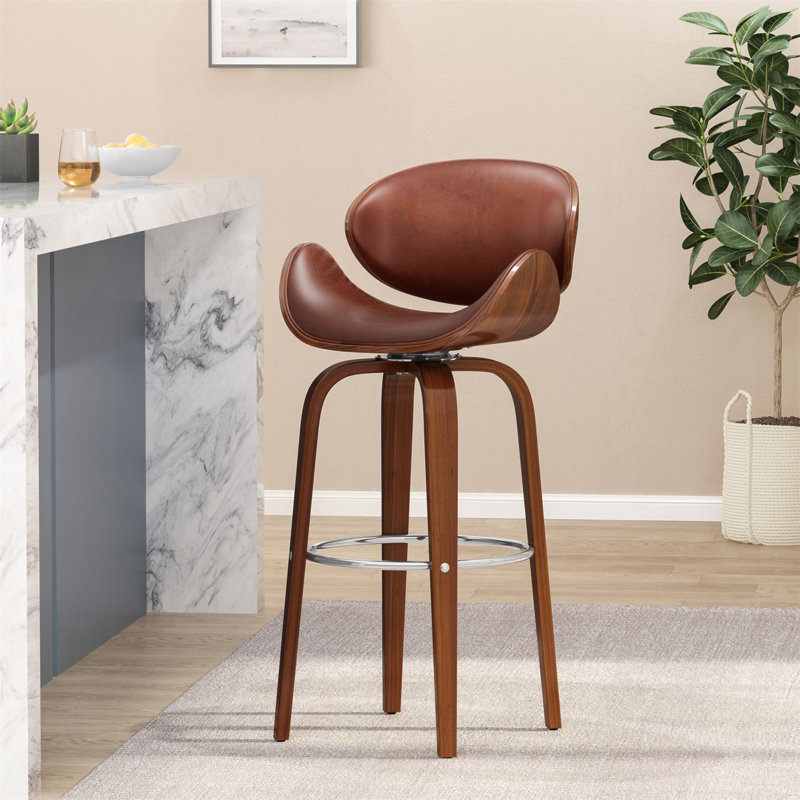 Tabouret pivotant 30 po Mid-Century, Brun