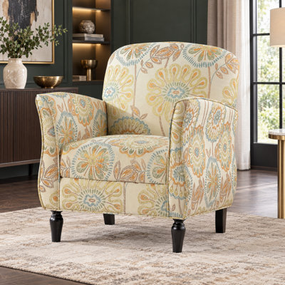 Fauteuil d'appoint rembourré à motif floral avec pieds en bouleau