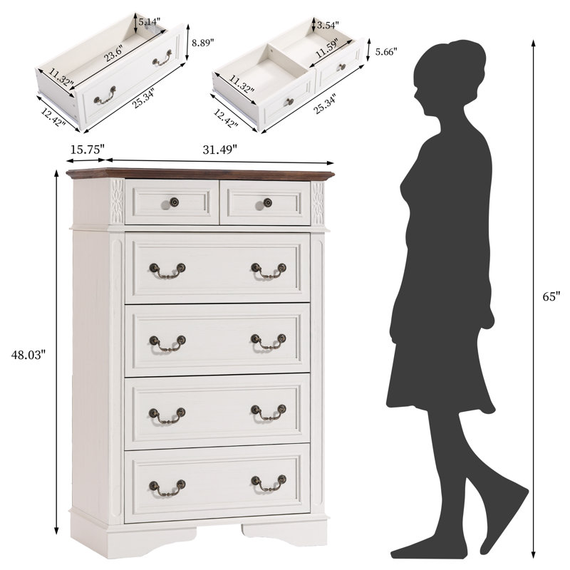 31.49'' W Farmhouse 6 - Drawers Dresser, White/Walnut