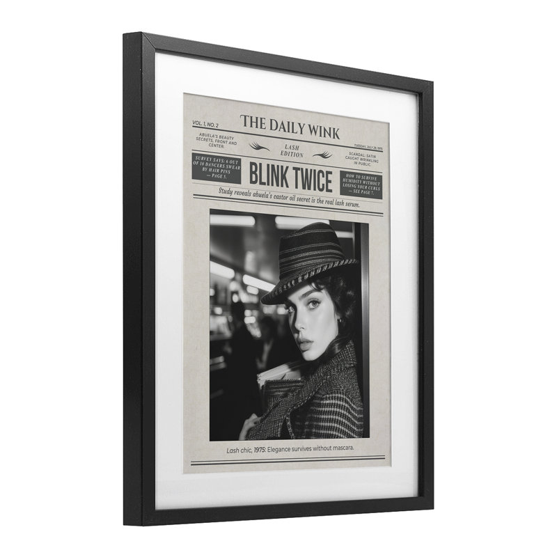 Le magazine The Daily Wink, impression sous verre, par A Stylist, H 16 po x l 13 po, Cadre noir minuit