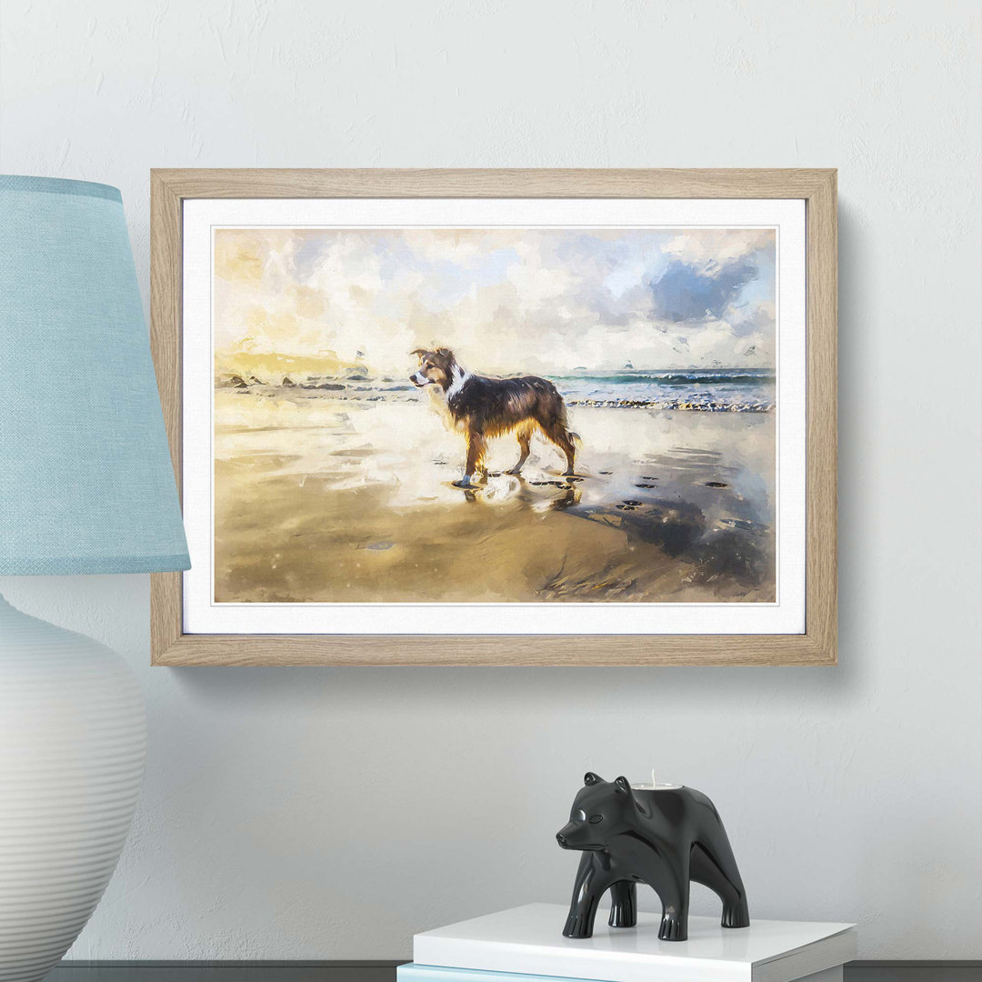 Border Collie Dog at the Beach in Abstract - Framed Print