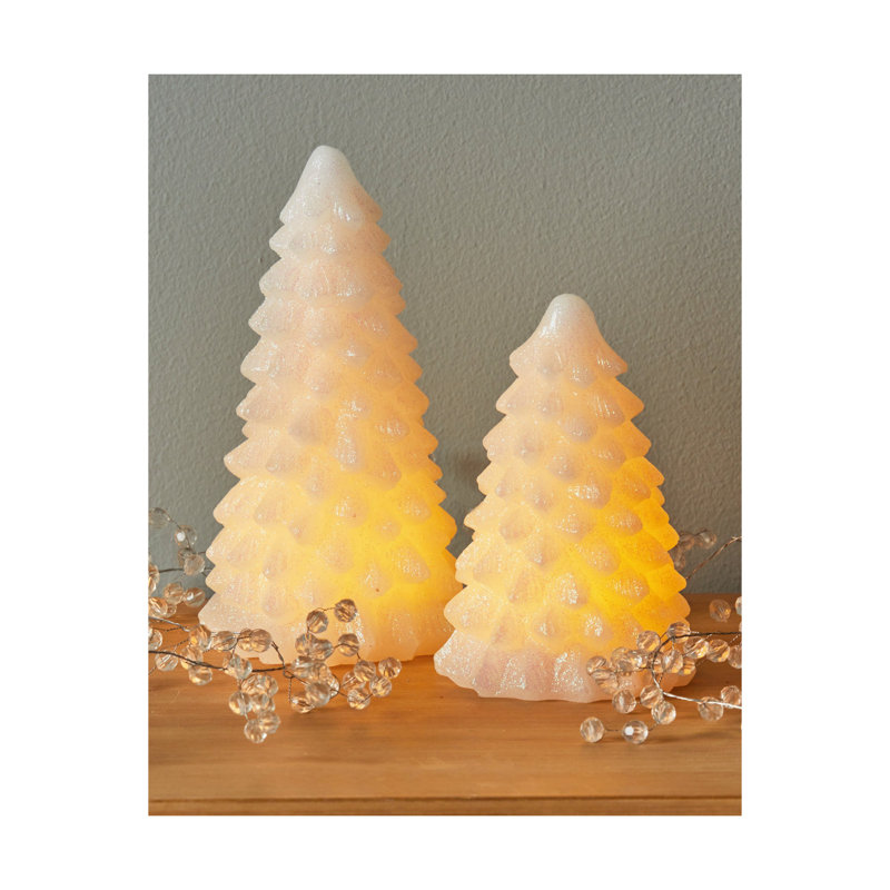 Snowy Pine Tree Led Candle Large