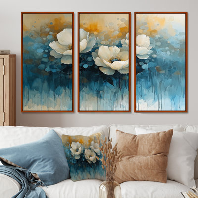 Blanc blanc bleu pivoines - art mural pivoines - ensemble de 3