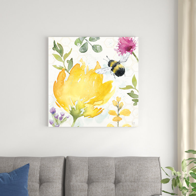 «Bee Harmony II» par Dina June - peinture sur toile tendue, H 20 po x l 20 po