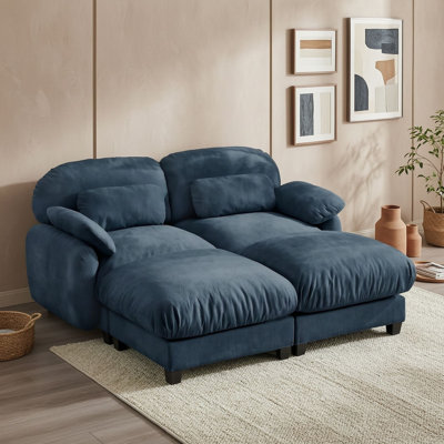 Canapé modulaire moderne en chenille avec coussins, pouf amovible et coussins lombaires de soutien pour salon ou appartement.