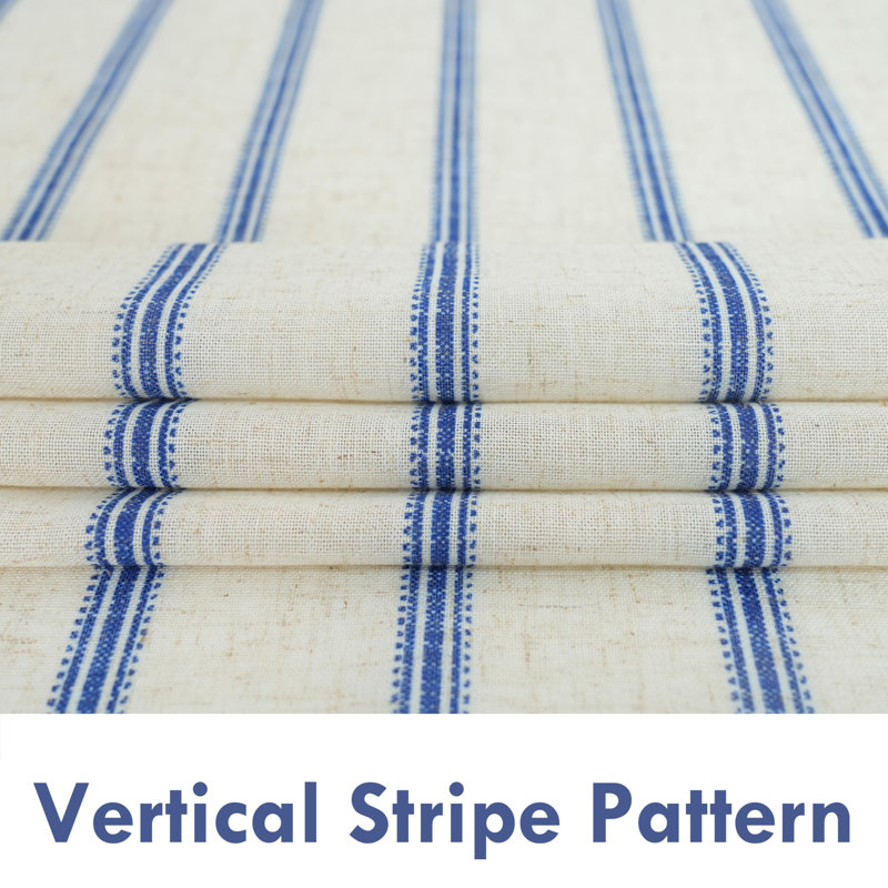 Jeanenia  Farmhouse Vertical Striped Linen Blend Textured Light Filtering Semi Sheer Curtains for Living Room Bedroom, Navy