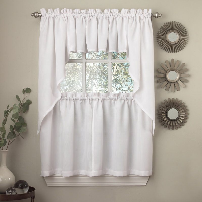 Ennis Swag Kitchen Curtain Set of 2, White