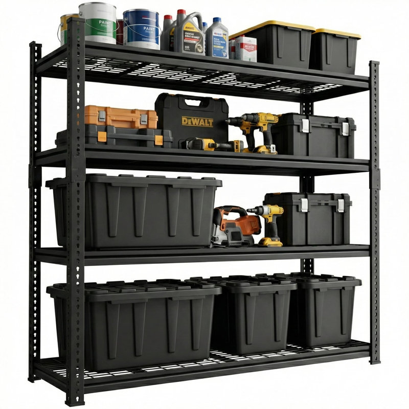 Heavy-Duty 4-Tier Metal Garage Storage Rack, Adjustable Shelving Unit, 48" W x 18" D x 60" H, Black, 60" H x 48" W x 18" D