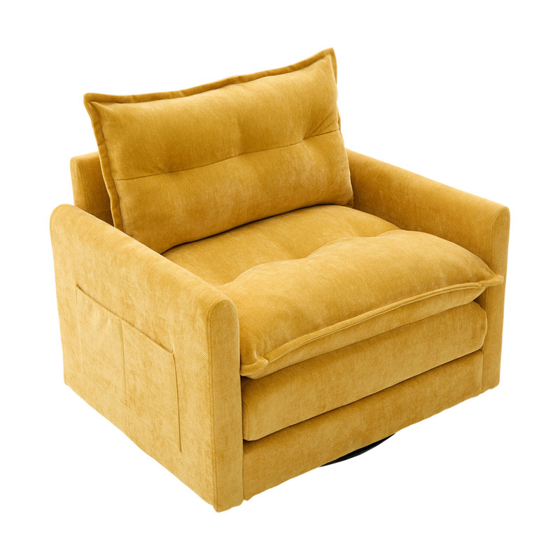 Thick Padded Arm Chair with Solid Metal Base, Mustard Yellow