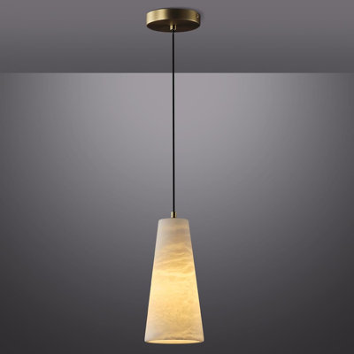 Belspring Adjustable Height Alabaster Gold Pendant Lights, Marble Conical Shade(Bulb Included)