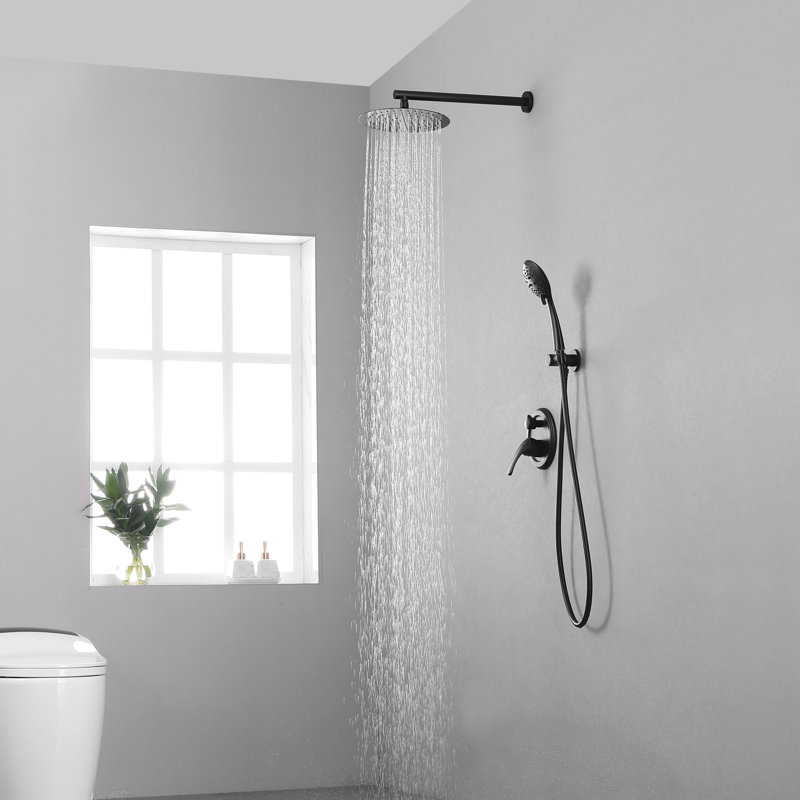 Système de douche complet à pression équilibrée avec valve brute, Noir mat