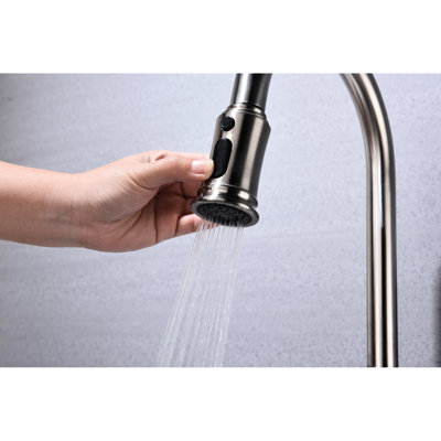 Pull Down Kitchen Faucet - 360 High Arc Rotating Feature, Three Water Output Choices, Easy Temp And Flow Adjust, Brushed Nickel Finish, Stainless Steel Make, Rust Surface, Splash Less With Design,
