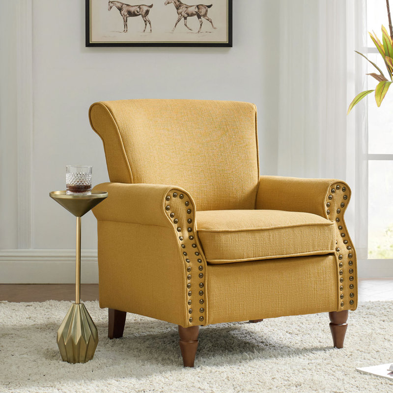  Fauteuil rembourré 30 po avec pieds en bois massif Mooresville, Polyester moutarde