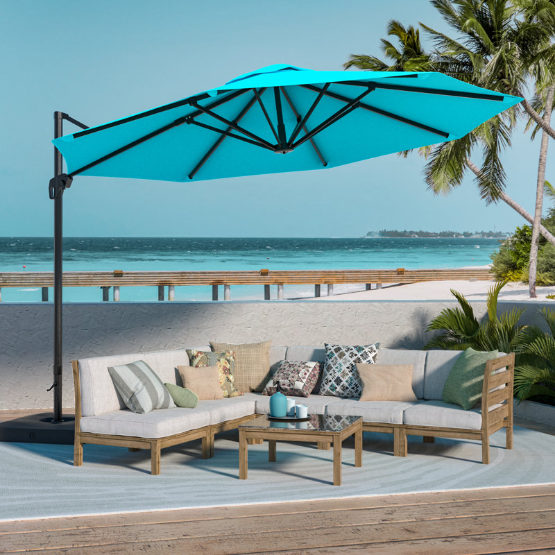 Parasol excentré rond en porte-à-faux avec levée à manivelle Jakye 11FT, Bleu clair
