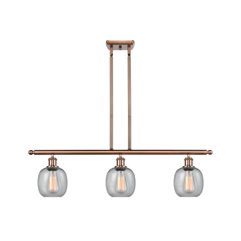 Luminaire suspendu linéaire à 3 lumières pour îlot de cuisine Carlucci, Grainé, Ampoule non incluse, Cuivre antique