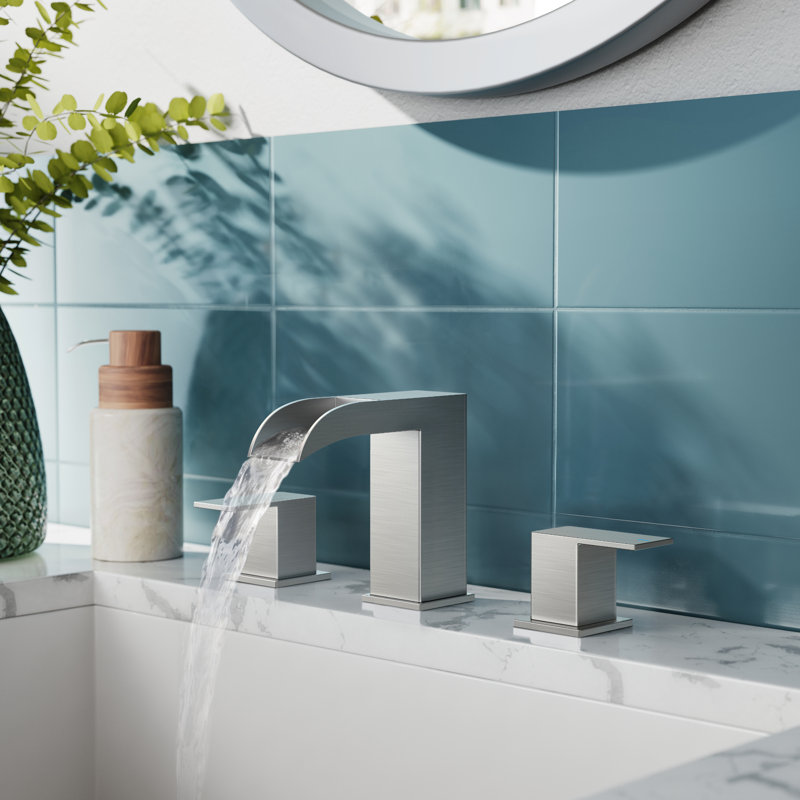 Robinet pour salle de bain à 3 trous et 2 poignées avec ensemble de bonde Waterfall, Nickel brossé