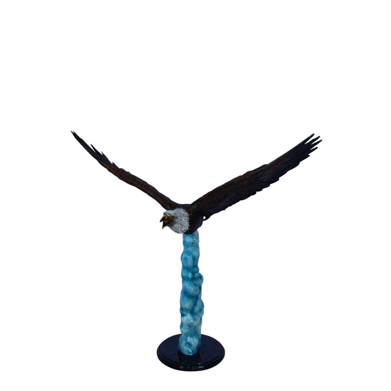 Statue colorée en bronze d'aigle en plein essor - Taille: L 32 po x l 18 po x H 29 po.