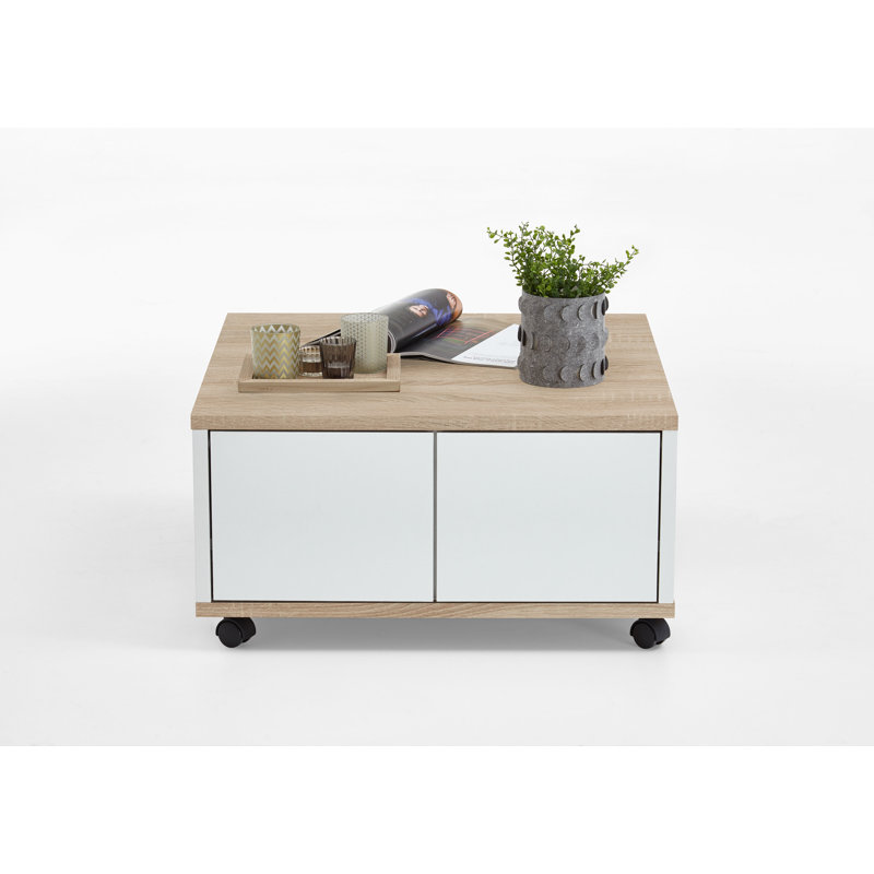 Honorah Solid Coffee Table with Storage, Beige/White