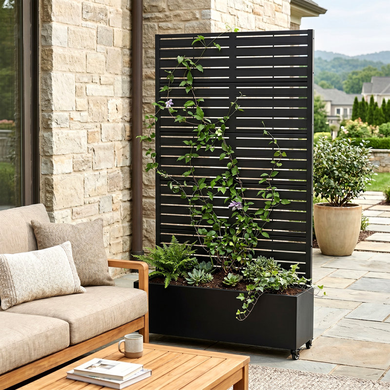 Boîte à fleurs en métal avec roues Eulau, H 72 po x l 35 po x P 16 po, Noir