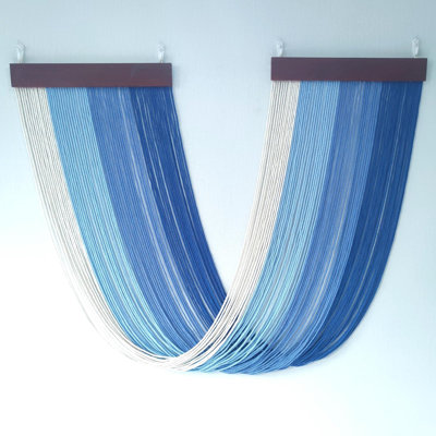 Tie-Dye Macrame Wall Hanging Large 46" Wx36 L Dip Dye Yarn Tapestry Home Boho Wall Decor Ombre Art Headboard Bedroom Living Room Apartment,Blue