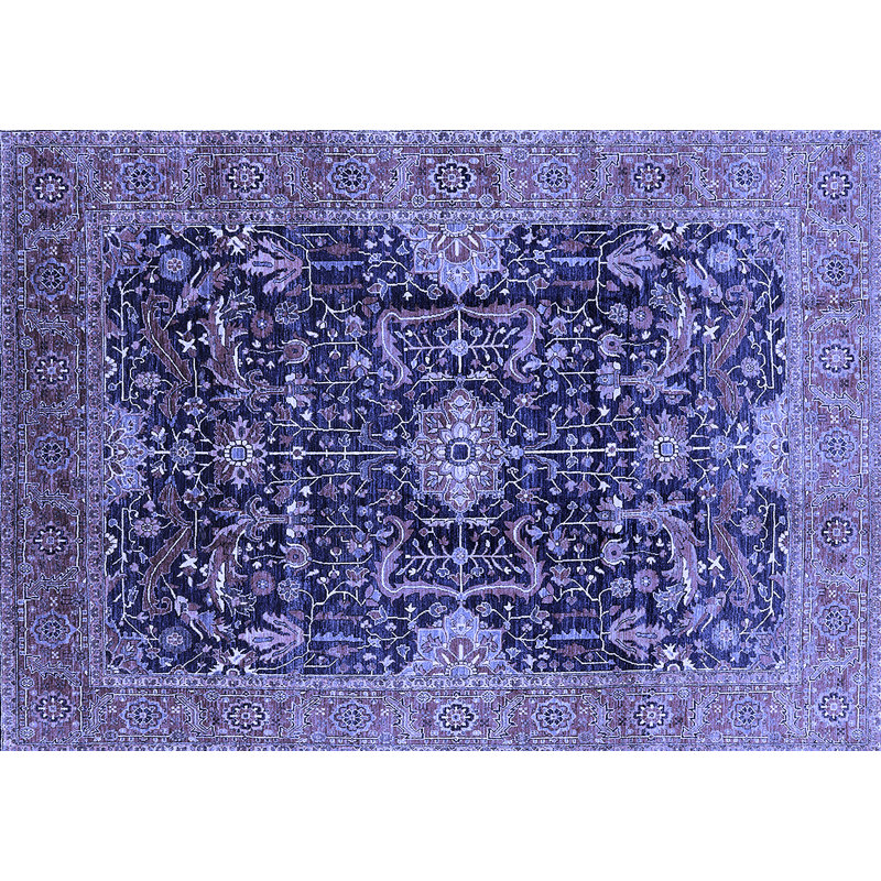 Tapis oriental en laine / polyester tissé à la machine bleu foncé / mauve, Rectangle 8 pi x 10 pi