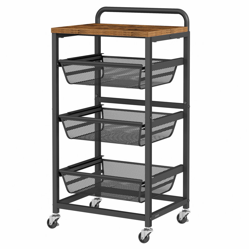 4-Tier Kitchen Storage Cart With Pull-Out Baskets, Rolling Trolley With Wheels, Handle