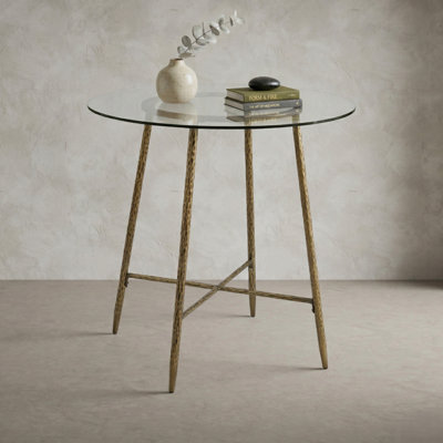 Corrinne Tempered Glass Top Counter Height Hammered Forged Steel Dining Table