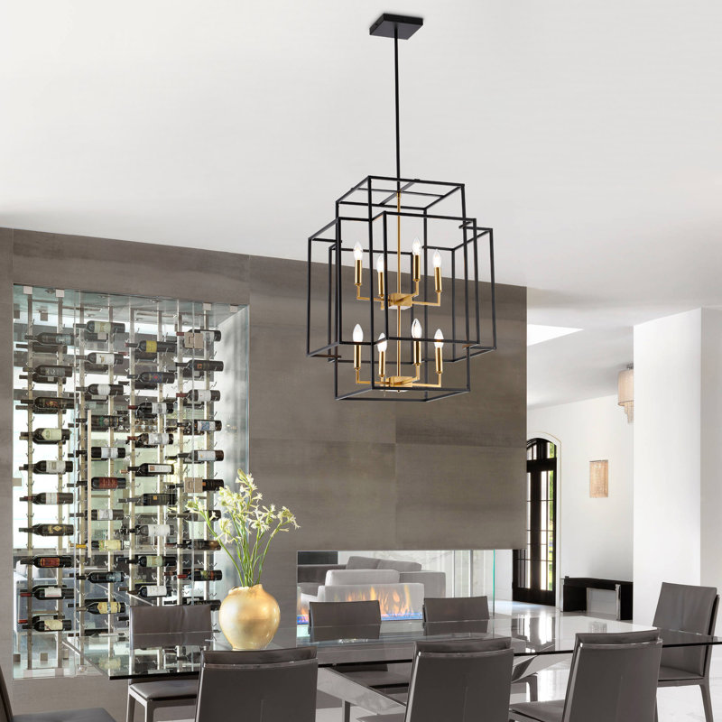 Luminaire suspendu cage 8 lumières pour escalier, Laiton, H 27 po x l 22 po x P 22 po