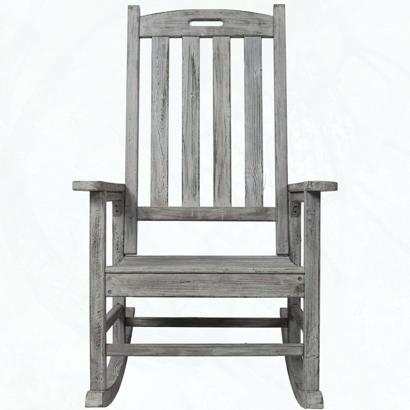Oversized Fir Wood Porch Rocker with High Backrest and Wide Seat, Light Gray