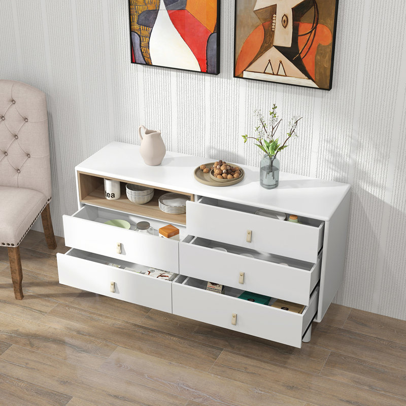 Armoire de rangement multifonctionnelle en bois avec poignées en cuir et pieds solides