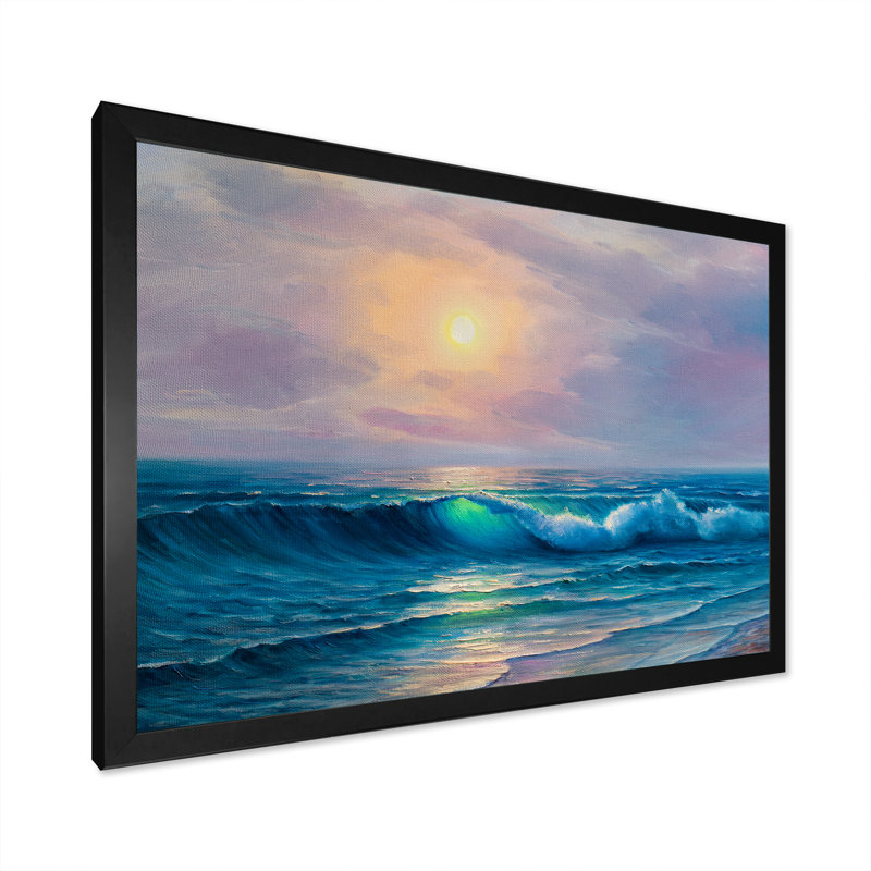 «Beautiful Sunset On Summer Wave II», reproduction d'art sur toile nautique et côtière, L 12 po x H 8 po, Cadre photo noir