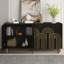 Buffet moderne cannelé avec rangement, élément incurvé avec lignes strictes, armoire de rangement à 4 portes avec tablettes réglables pour la cuisine, la salle à manger et le salon-980219064