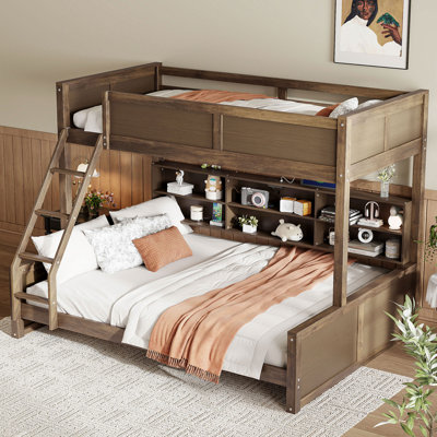 Twin XL over Queen Bunk Bed with Storage Cabinets and USB Ports