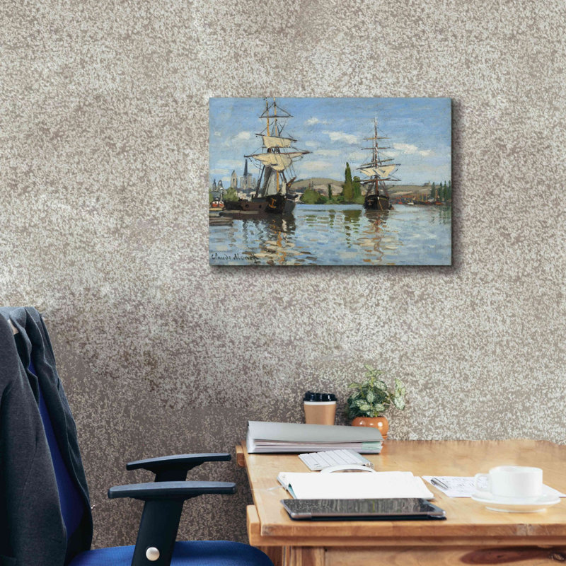 «Pirtleville Ships Riding on the Serine at Roue» par Claude Monet - reproduction d'art sur toile tendue