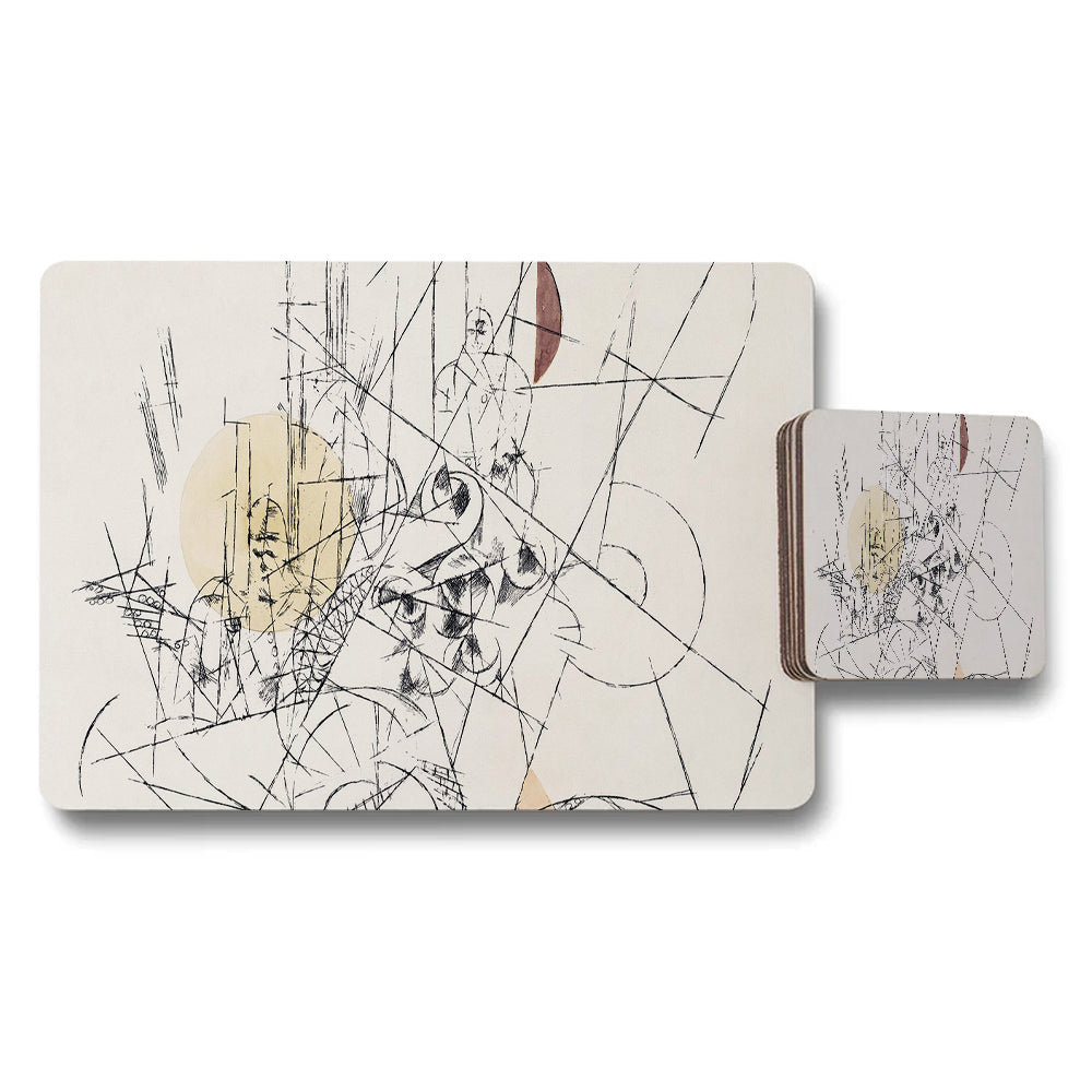 Abstract Line Art Placemat And Coaster Set For Modern Dining