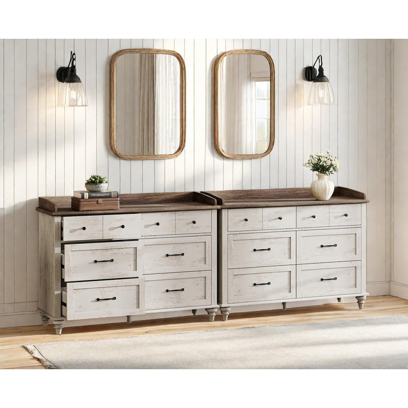 Kids Dresser With 12 Drawers, Bedroom Dresser For Living Room, Hallway, Antuque White