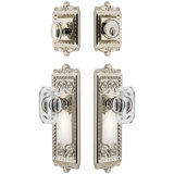 Grandeur Windsor Long Plate Entry Set with Baguette Clear Crystal Knob in Vintage Brass