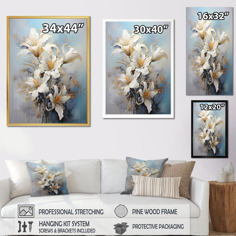«Lilies Blossoms In Bloom» sur toile, Cadre naturel flottant, H 44 po x l 34 po x P 1,5 po