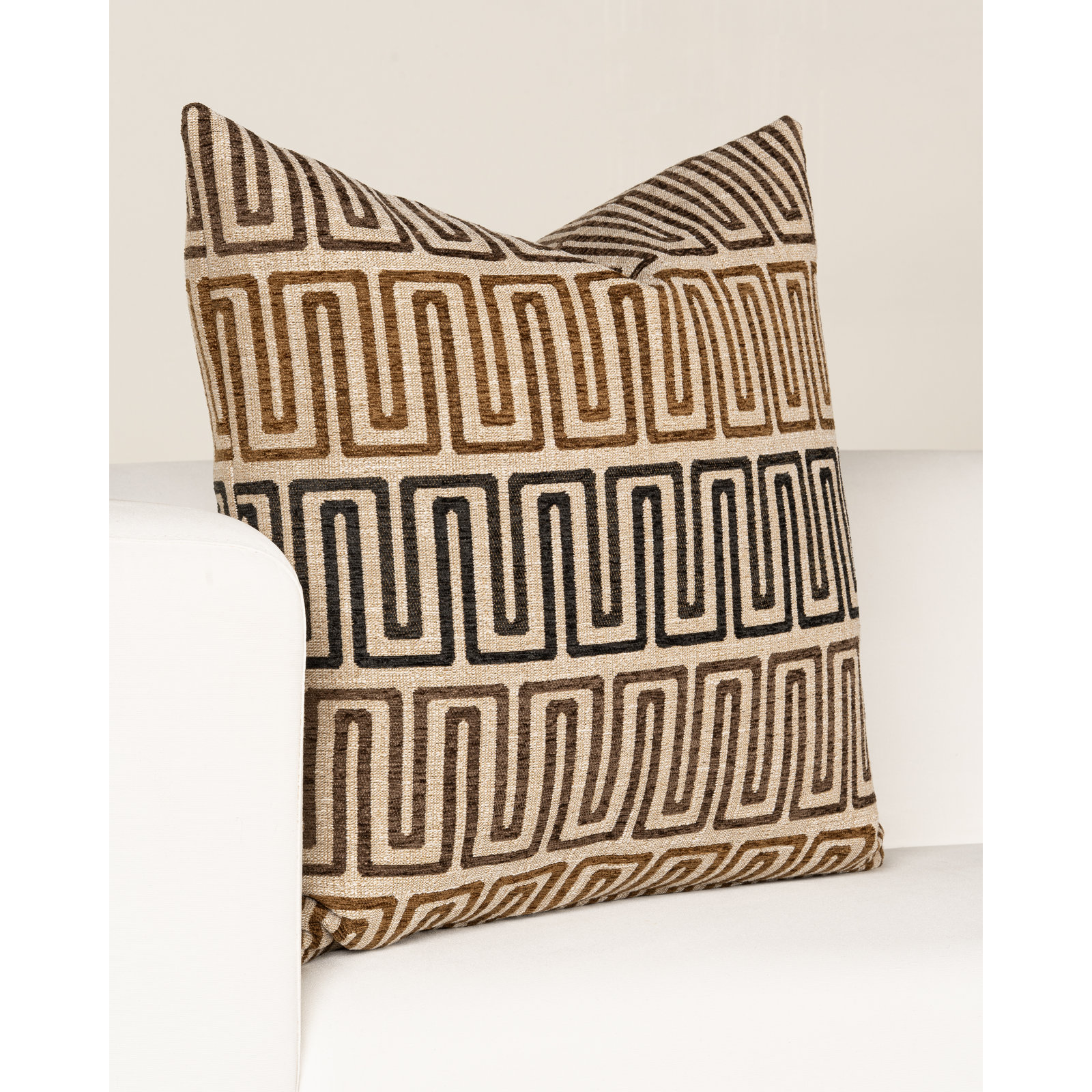Throw Pillow, Square 22", Feather, Charbrown Geometric