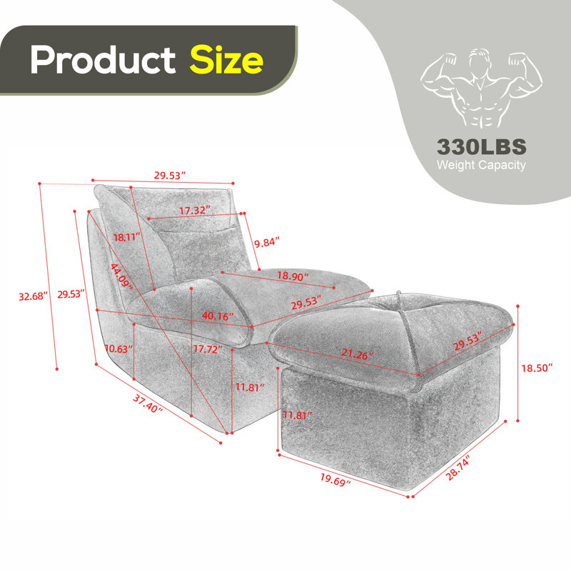 Ensemble de fauteuil à billes sans accoudoirs avec repose-pieds (ensemble de 2), Polyester gris