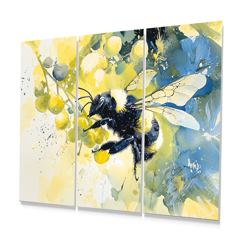 Busy Wings Bee Watercolor - ensemble d'art mural abeille, H 40 po x l 60 po, Impression sans cadre en métal, Does Not Apply