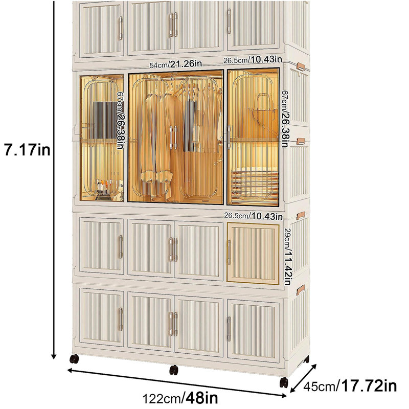 Organisateur de garde-robe portable pour vêtements, 17 portes magnétiques, 17 cubes et 1 tringle, armoire de rangement pour garde-robe